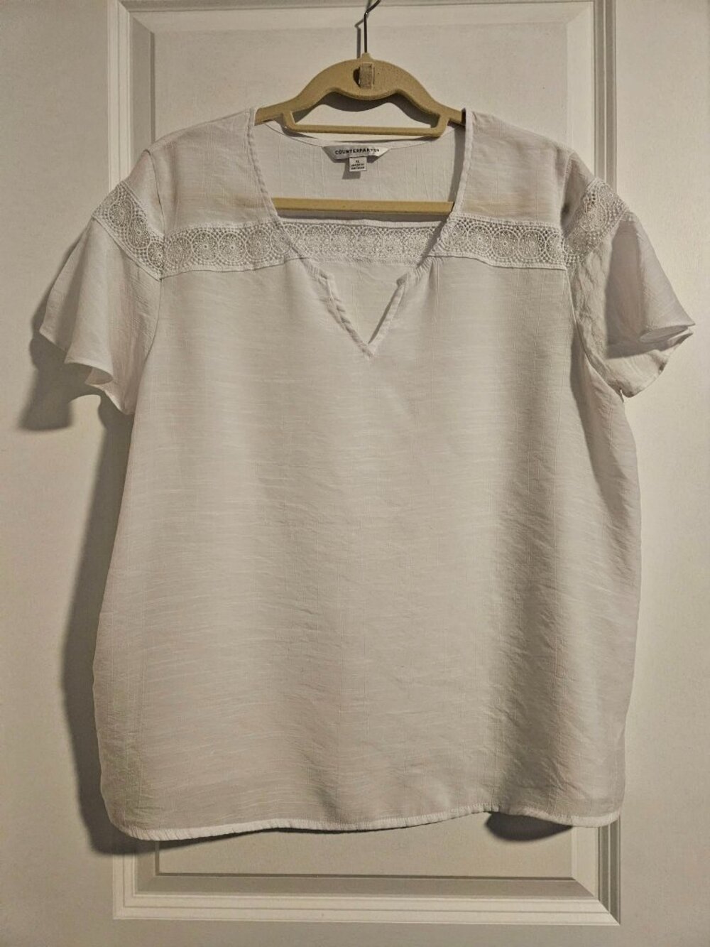 Counterparts White Crochet-style Lace Detail Blouse XL Short Sleeve Top